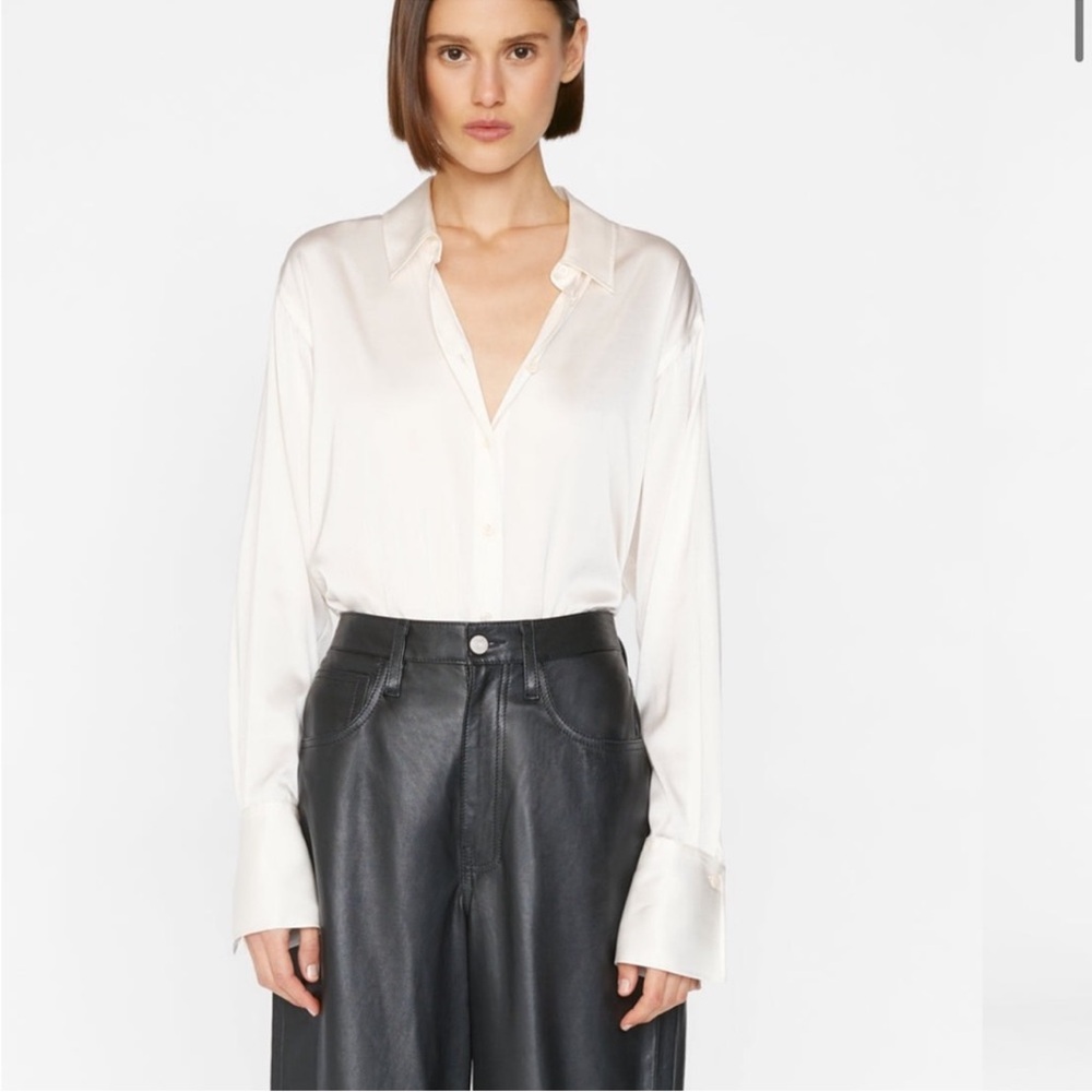 Frame Denim Ivory Silk Button-Down Shirt